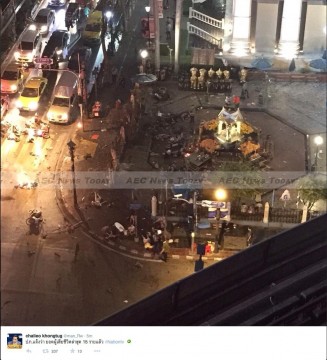 An overhead view showing the carnage following the Banagkok bomb at Erawan shrine