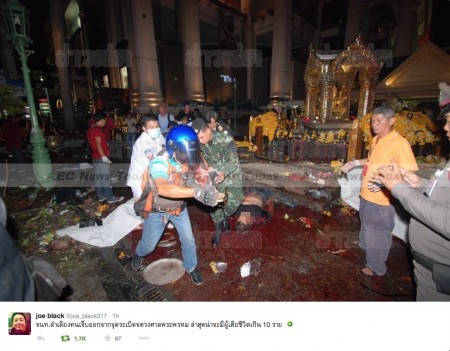 Erawan Shrine in Bangkok immediately after the Bangkok bomb blast