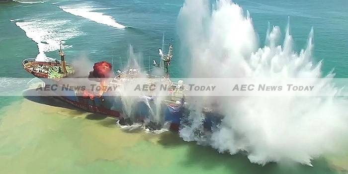 The FV Viking is blown up by the Indonesian Navy