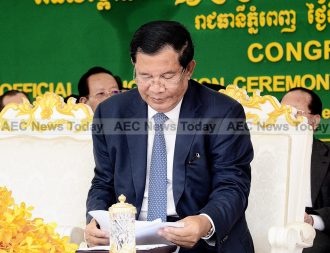 Cambodia Prime Minister Hun Sen at the opening of Sunrise Japan Hospital, Phnom Penh