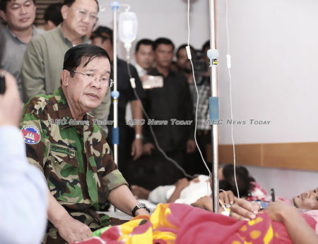 Cambodia Prime Minister Hun Sen visits survivors of the Sihanoukville building collapse in June