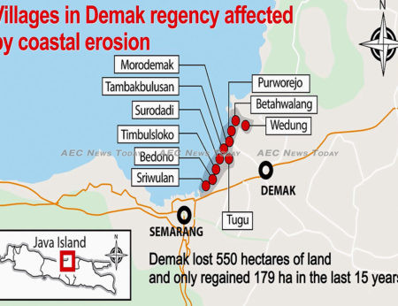 Demak regency has lost 550 hectares of land to coastal erosion in the last 15 years