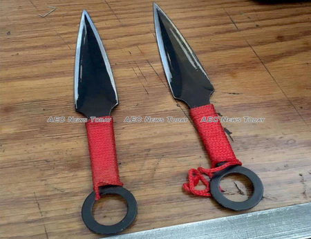 Two Kunai, an ancient kind of trowel that is commonly associated these days as a Ninja throwing knife, were recovered at the scene