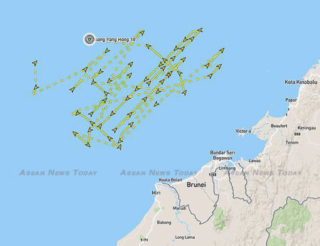 Track of the Chinese research vessel, Xiang Yang Hong 10, operating in the EEZs of Brunei and Malaysia last July and August 